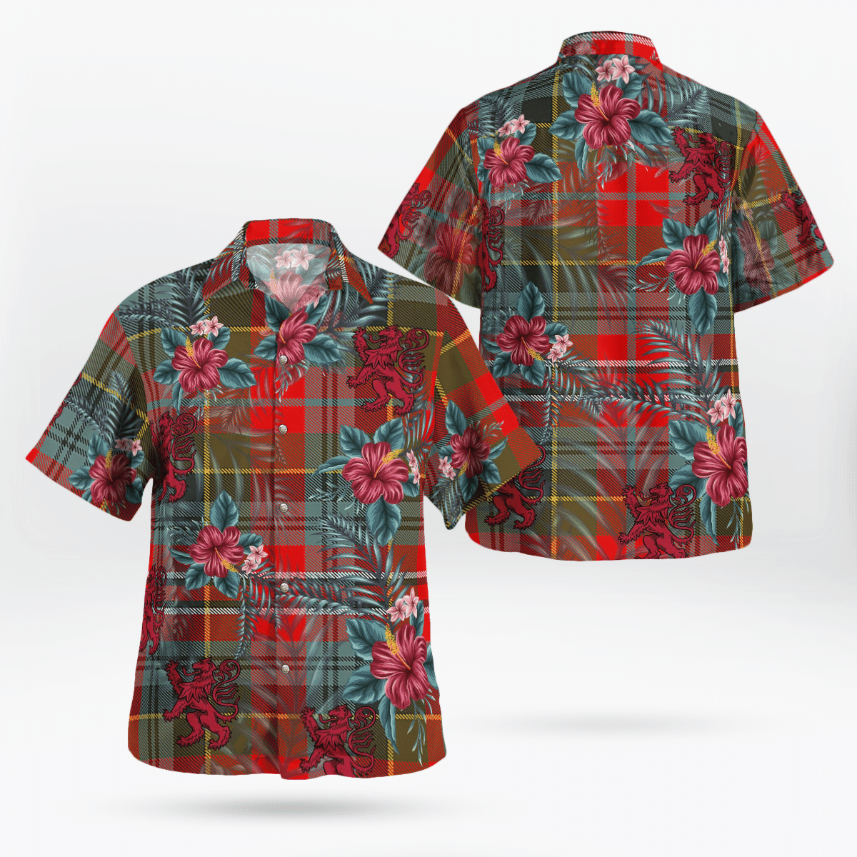 Clan MacPherson Weathered Tartan Scottish Lion Hawaiian Shirt AB36 MacPherson Weathered Tartan Tartan Hawaii Shirt   