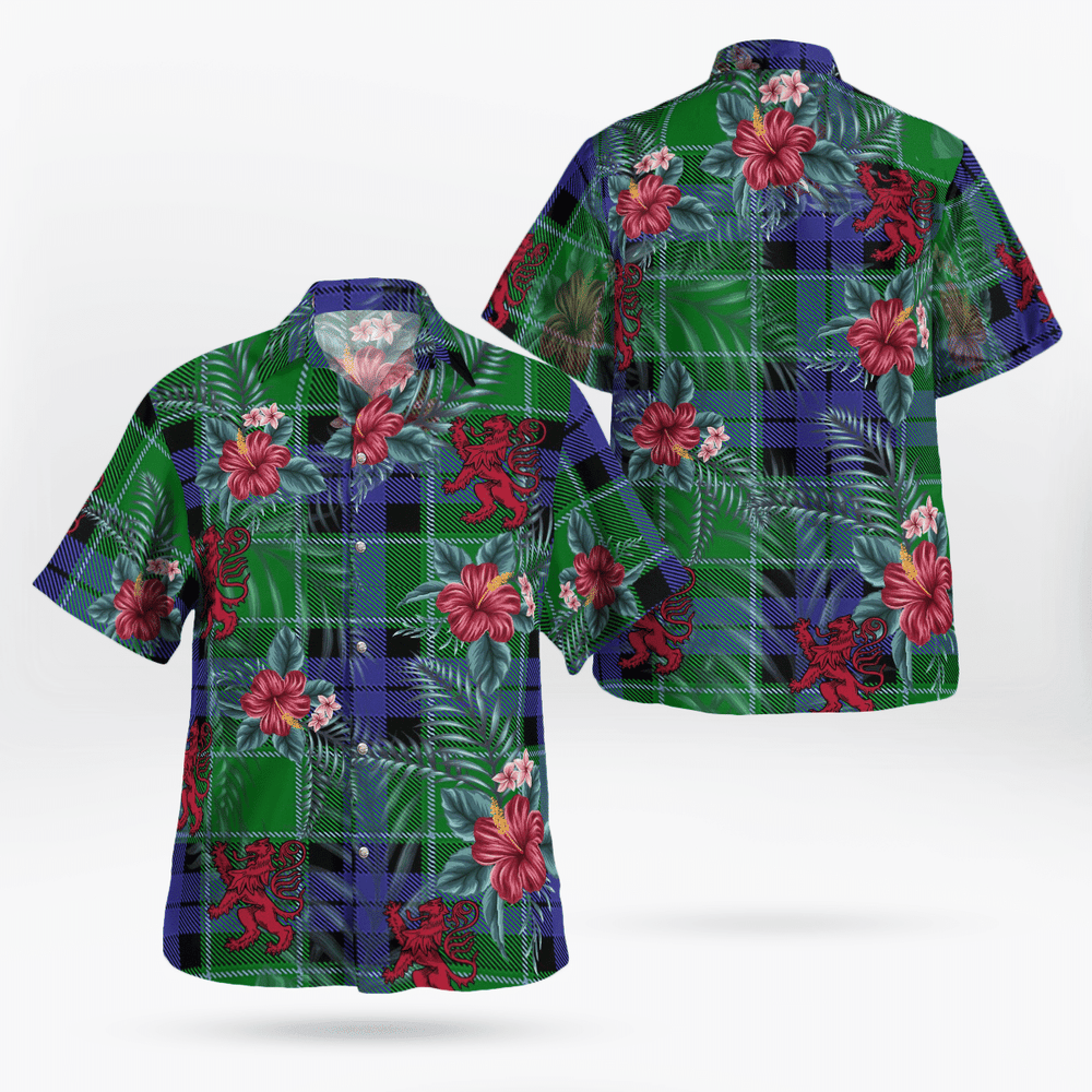 Clan Graham of Menteith Modern Tartan Scottish Lion Hawaiian Shirt ED14 Graham of Menteith Modern Tartan Tartan Hawaii Shirt   