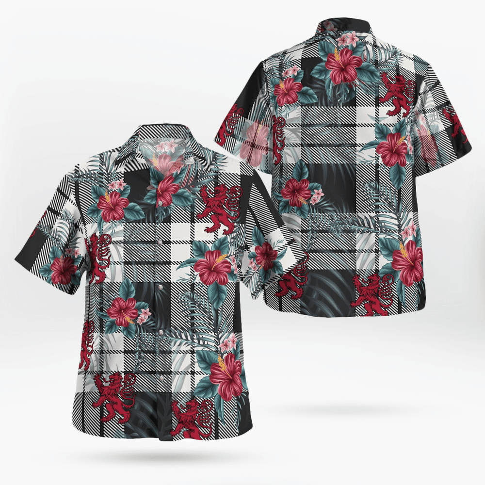 Clan MacFarlane Black & White Ancient Tartan Scottish Lion Hawaiian Shirt UX78 MacFarlane Black & White Ancient Tartan Tartan Hawaii Shirt   