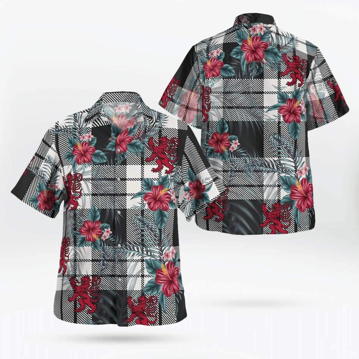 Clan MacFarlane Black & White Ancient Tartan Scottish Lion Hawaiian Shirt UX78 MacFarlane Black & White Ancient Tartan Tartan Hawaii Shirt   