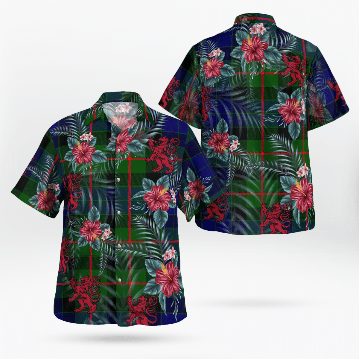 Clan Gunn Modern  Tartan Scottish Lion Hawaiian Shirt RL30 Gunn Modern Tartan Tartan Hawaii Shirt   