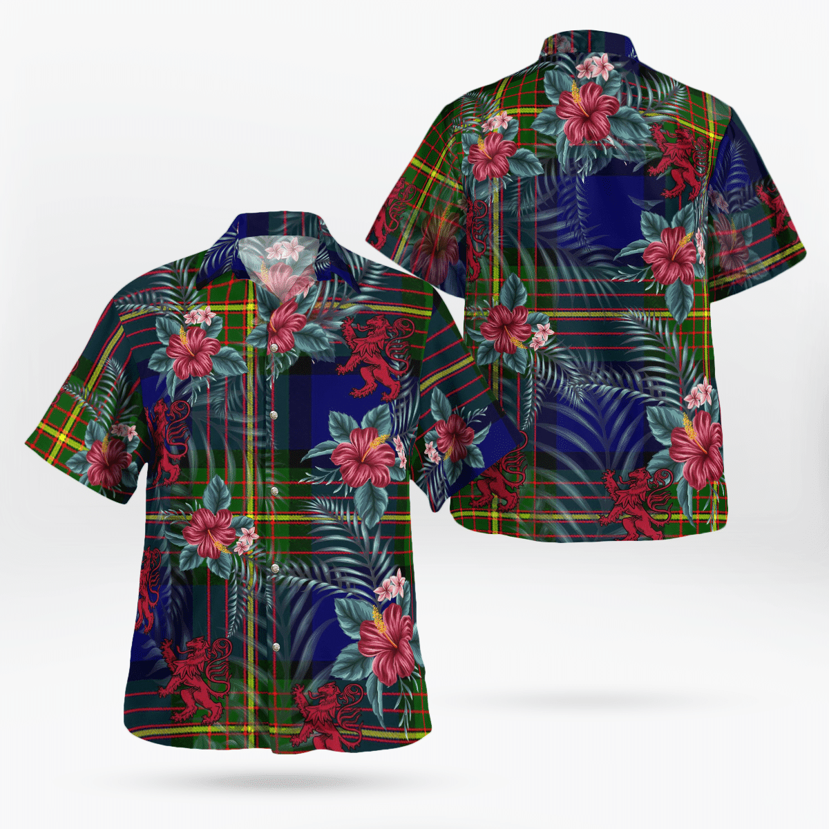 Clan Muir Tartan Scottish Lion Hawaiian Shirt VY75 Muir Tartan Tartan Hawaii Shirt   