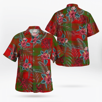 Clan Dewar Tartan Scottish Lion Hawaiian Shirt