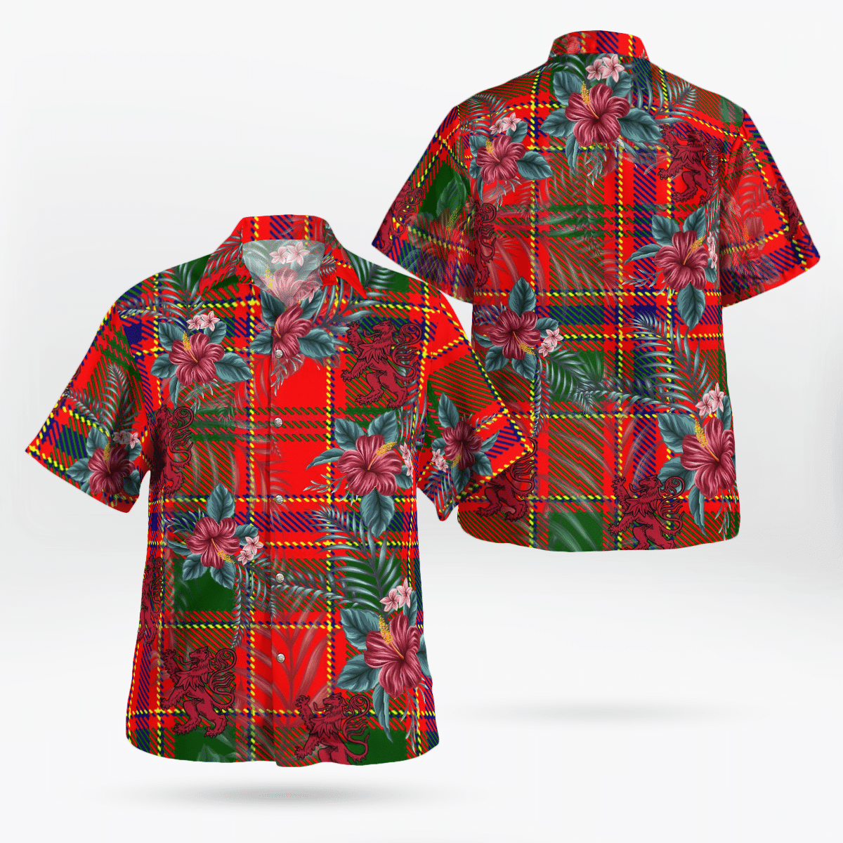 Clan Clan Munro Modern Tartan Scottish Lion Hawaiian Shirt IZ62 Munro Modern Tartan Tartan Hawaii Shirt   