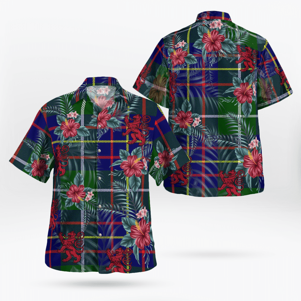 Clan Inglis Modern Tartan Scottish Lion Hawaiian Shirt HU87 Inglis Modern Tartan Tartan Hawaii Shirt   