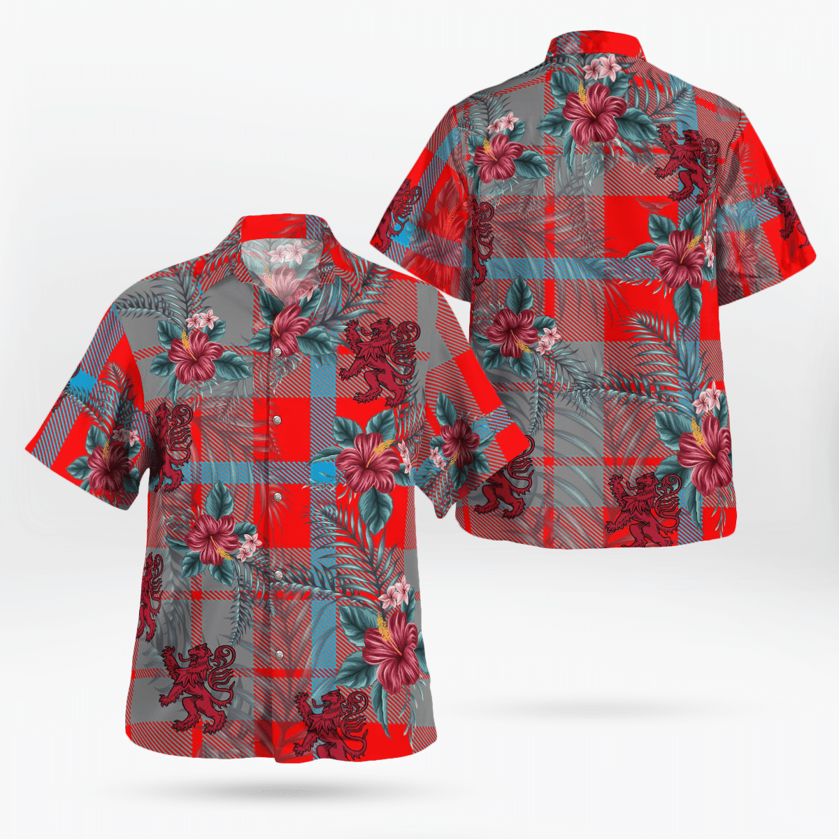 Clan Moubray Tartan Scottish Lion Hawaiian Shirt PL38 Moubray Tartan Tartan Hawaii Shirt   