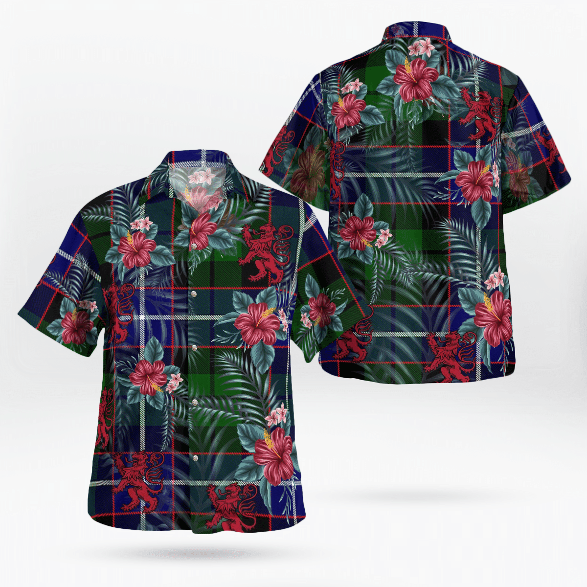 Clan Russell Modern Tartan Scottish Lion Hawaiian Shirt UZ72 Russell Modern Tartan Tartan Hawaii Shirt   