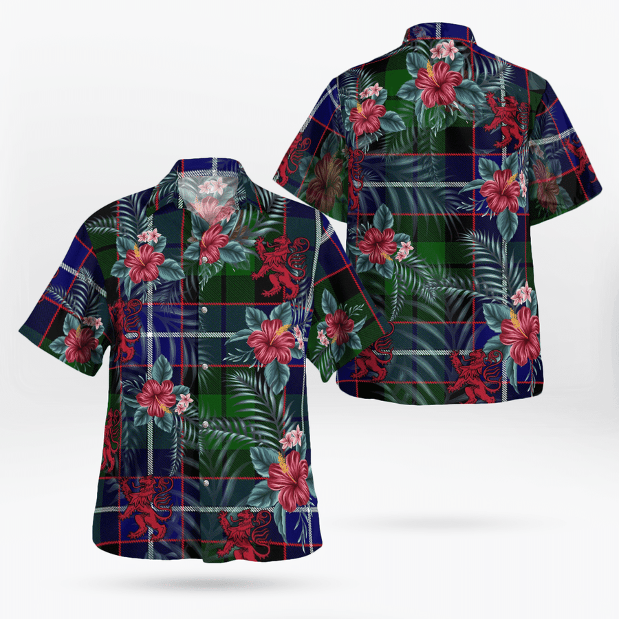 Clan Russell Modern Tartan Scottish Lion Hawaiian Shirt UZ72 Russell Modern Tartan Tartan Hawaii Shirt   