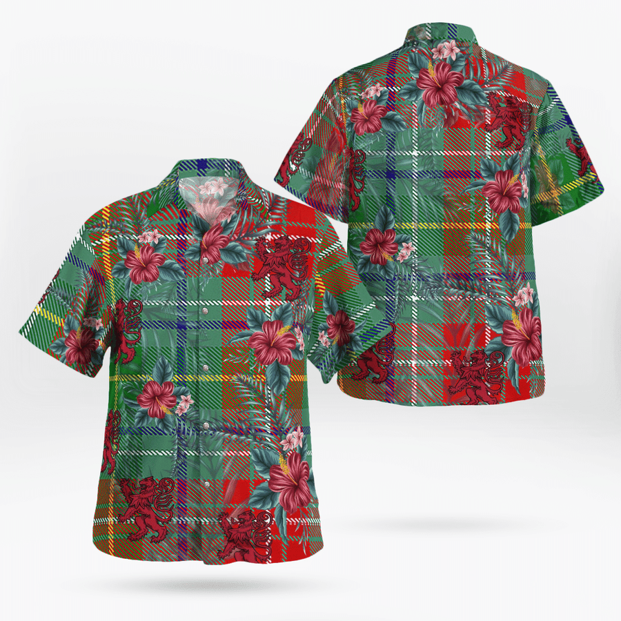 Clan Muirhead Tartan Scottish Lion Hawaiian Shirt FW24 Muirhead Tartan Tartan Hawaii Shirt   