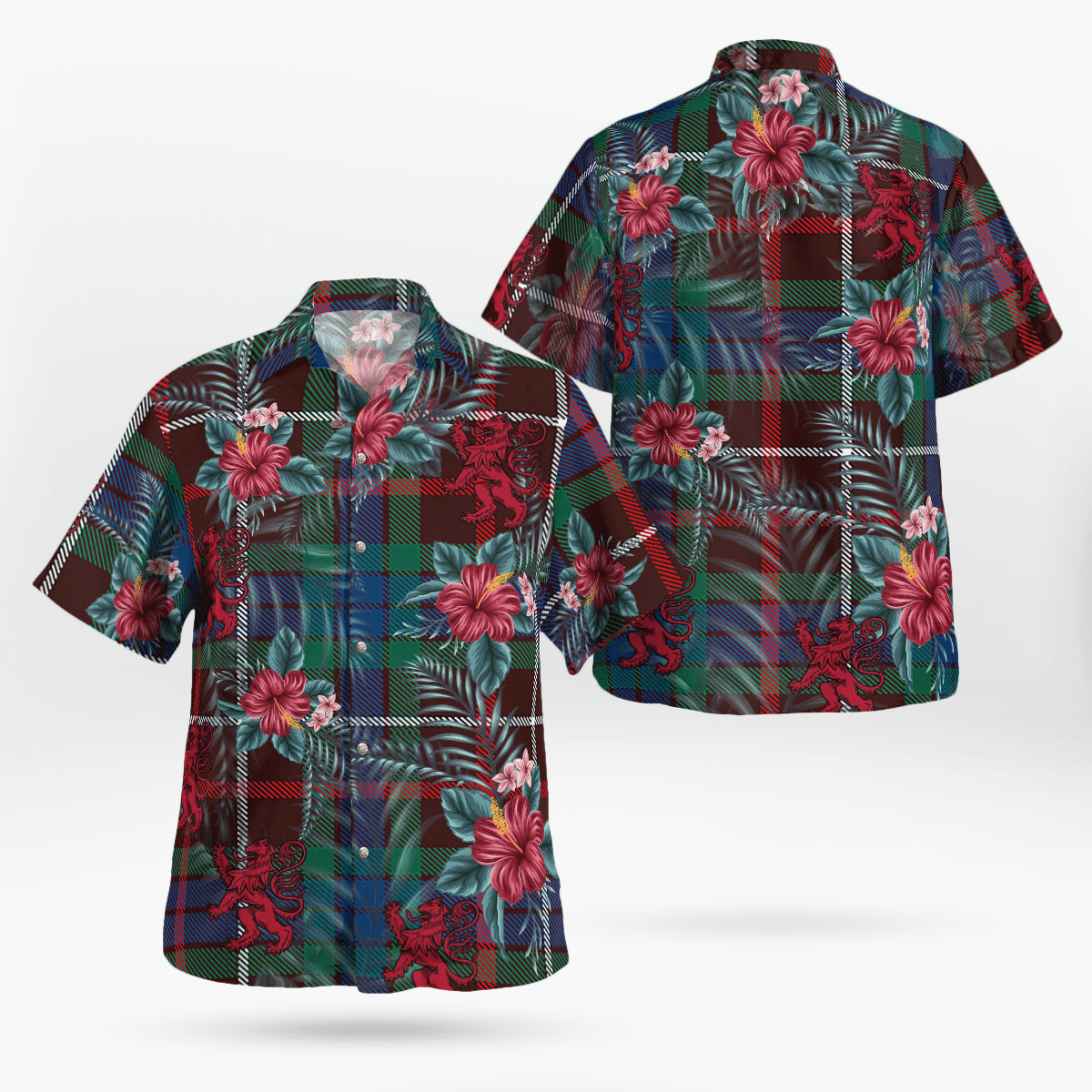 Clan Fraser Hunting Ancient Tartan Scottish Lion Hawaiian Shirt GY65 Fraser Hunting Ancient Tartan Tartan Hawaii Shirt   