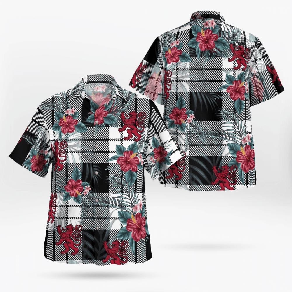 Clan Clan MacFarlane Black & White Tartan Scottish Lion Hawaiian Shirt GP45 MacFarlane Black & White Tartan Tartan Hawaii Shirt   