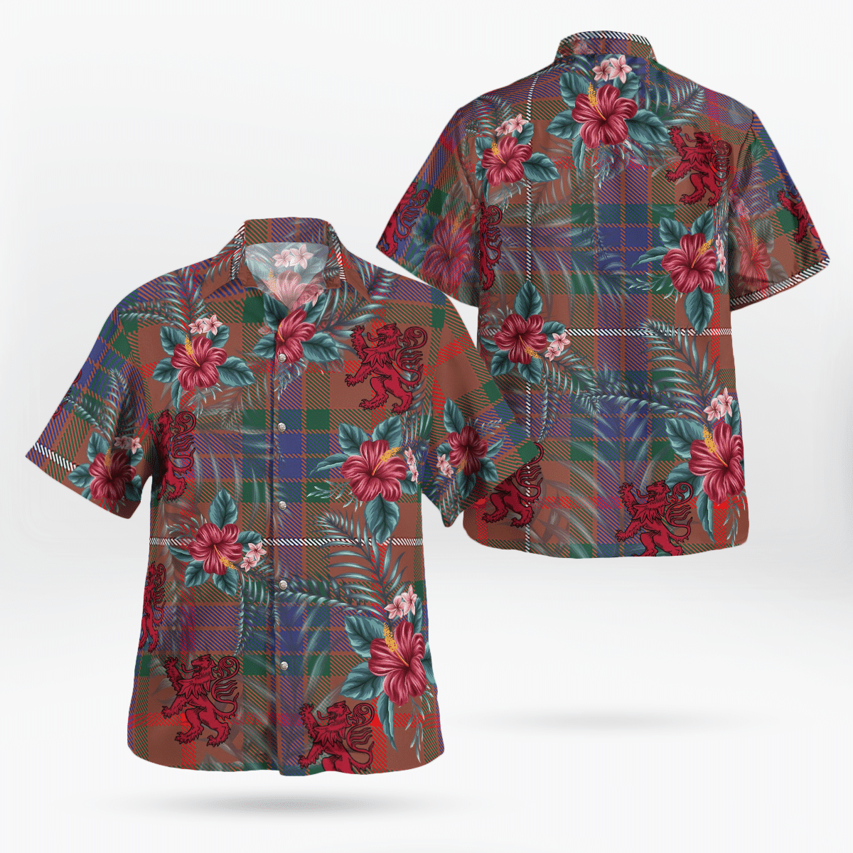 Clan Fraser Hunting Modern Tartan Scottish Lion Hawaiian Shirt PF44 Fraser Hunting Modern Tartan Tartan Hawaii Shirt   