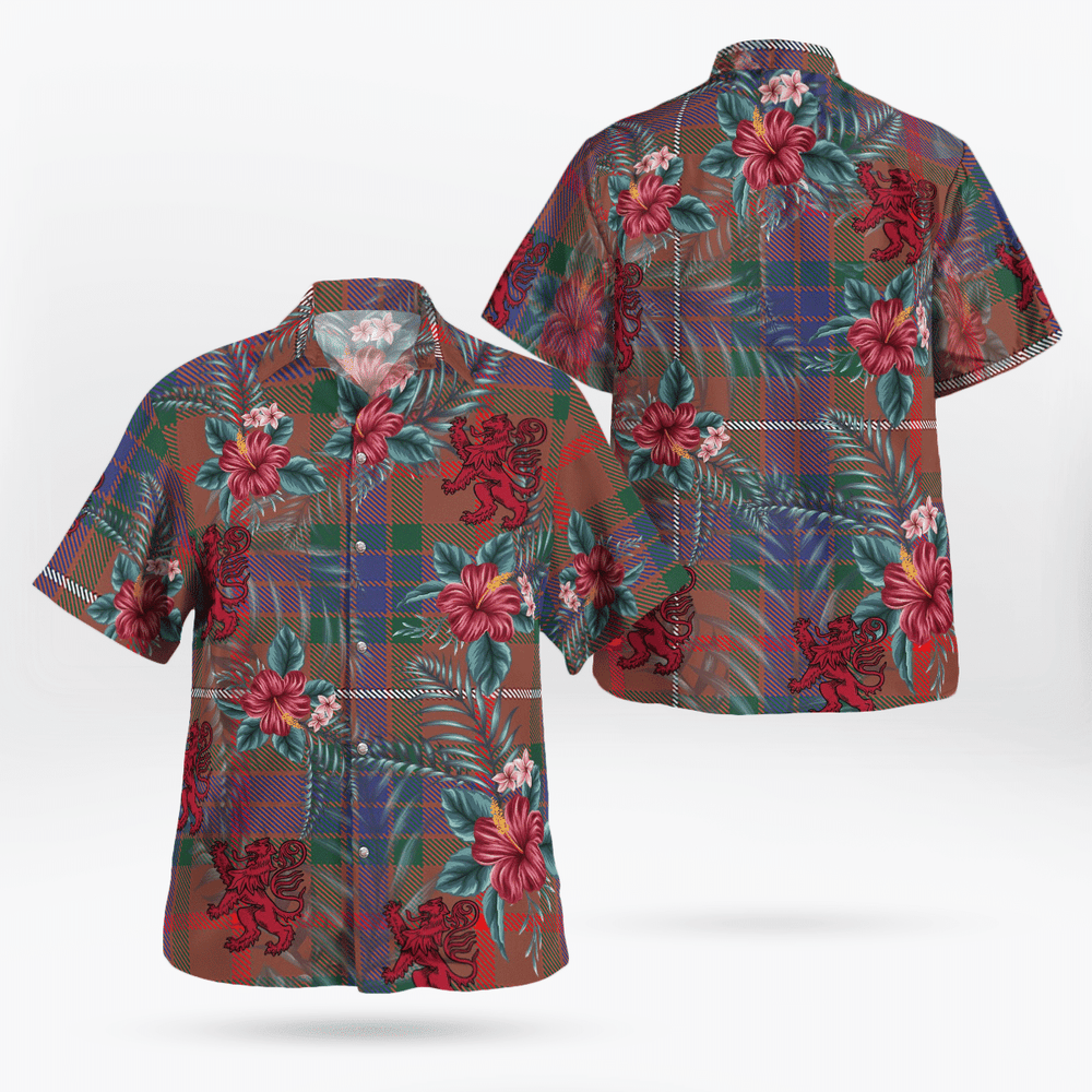 Clan Fraser Hunting Modern Tartan Scottish Lion Hawaiian Shirt PF44 Fraser Hunting Modern Tartan Tartan Hawaii Shirt   