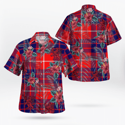 Clan Hamilton Modern Tartan Scottish Lion Hawaiian Shirt QV89
