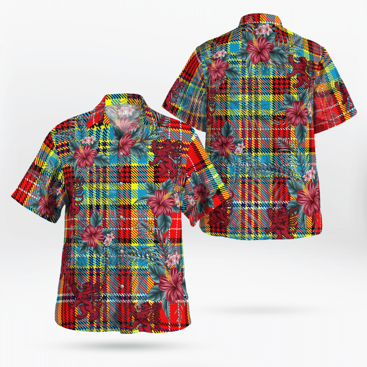 Clan Ogilvie Tartan Scottish Lion Hawaiian Shirt JT97 Ogilvie Tartan Tartan Hawaii Shirt   