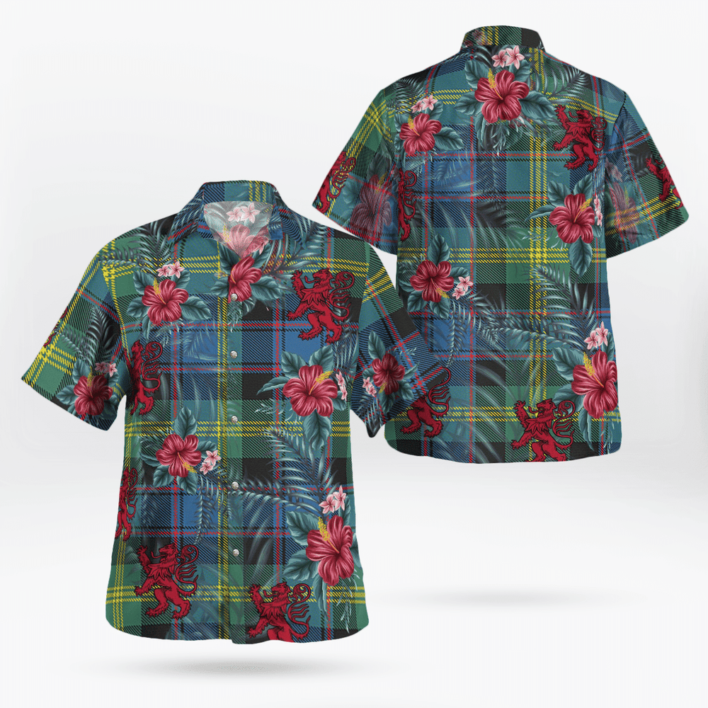Clan Watson Ancient Tartan Scottish Lion Hawaiian Shirt DI65 Watson Ancient Tartan Tartan Hawaii Shirt   