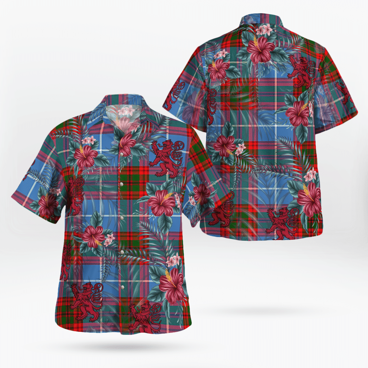 Clan Trotter Tartan Scottish Lion Hawaiian Shirt RP51 Trotter Tartan Tartan Hawaii Shirt   