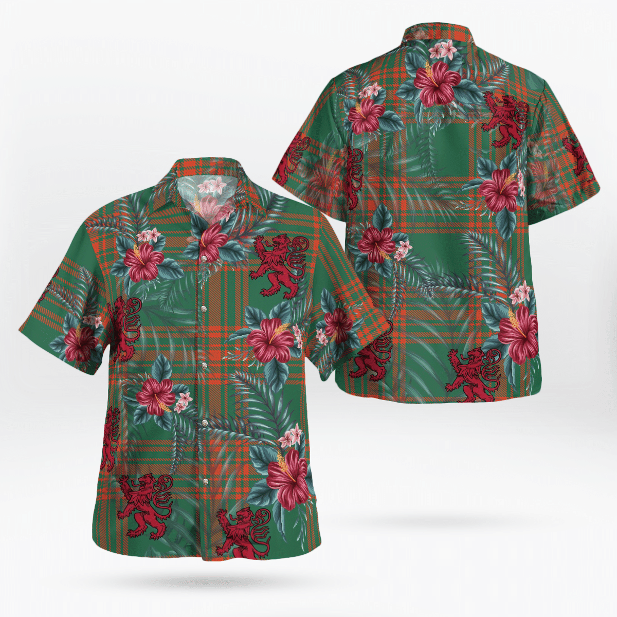 Clan Menzies Green Ancient Tartan Scottish Lion Hawaiian Shirt IH93 Menzies Green Ancient Tartan Tartan Hawaii Shirt   