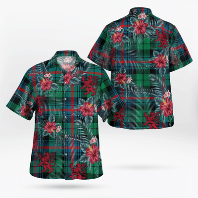 Clan Urquhart Broad Red Ancient Tartan Scottish Lion Hawaiian Shirt IR98