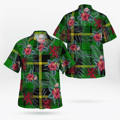 Clan Wallace Hunting Green Tartan Scottish Lion Hawaiian Shirt