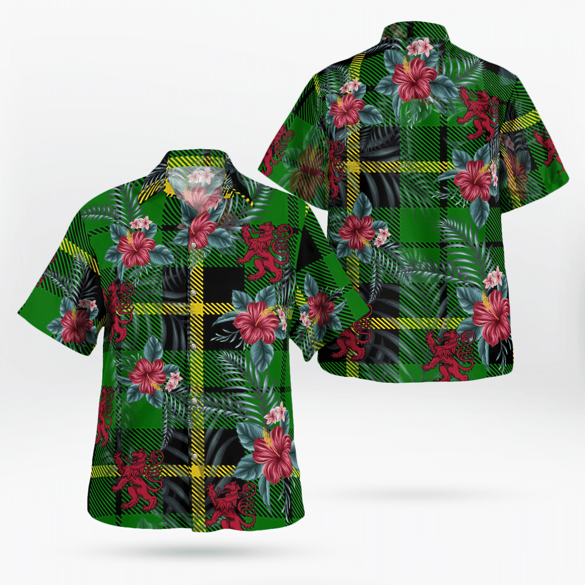 Clan Wallace Hunting Green Tartan Scottish Lion Hawaiian Shirt JN90 Wallace Hunting Green Tartan Tartan Hawaii Shirt   