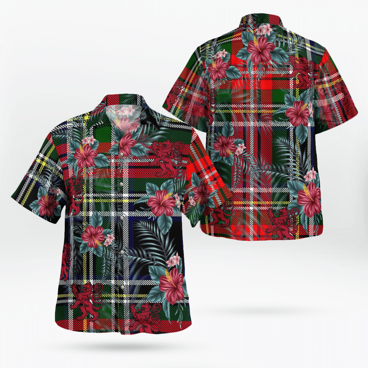 Clan Stewart Black Tartan Scottish Lion Hawaiian Shirt WS35 Stewart Black Tartan Tartan Hawaii Shirt   