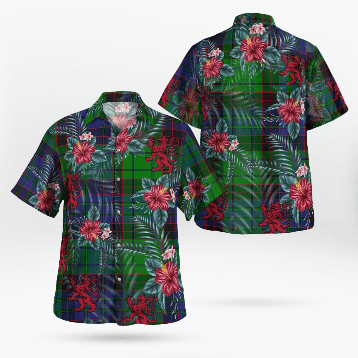 Clan Stewart Old Modern Tartan Scottish Lion Hawaiian Shirt YI29 Stewart Old Modern Tartan Tartan Hawaii Shirt   