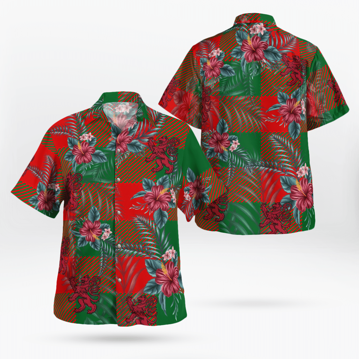 Clan Moncrieffe Tartan Scottish Lion Hawaiian Shirt BJ67 Moncrieffe Tartan Tartan Hawaii Shirt   