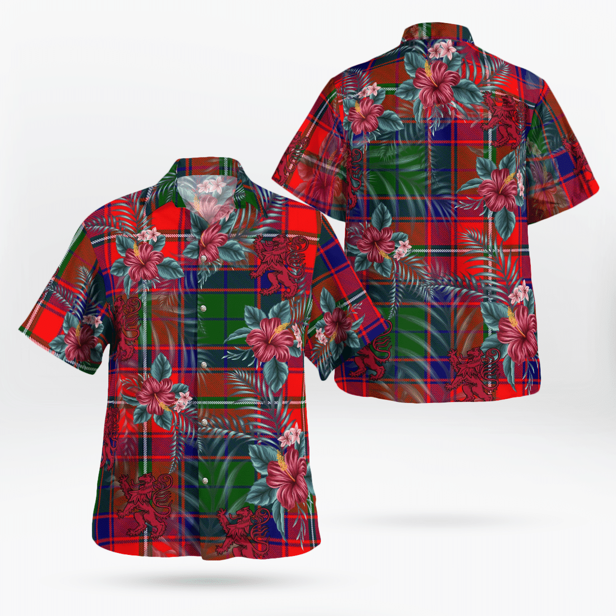 Clan Roxburgh District Tartan Scottish Lion Hawaiian Shirt YA11 Roxburgh District Tartan Tartan Hawaii Shirt   