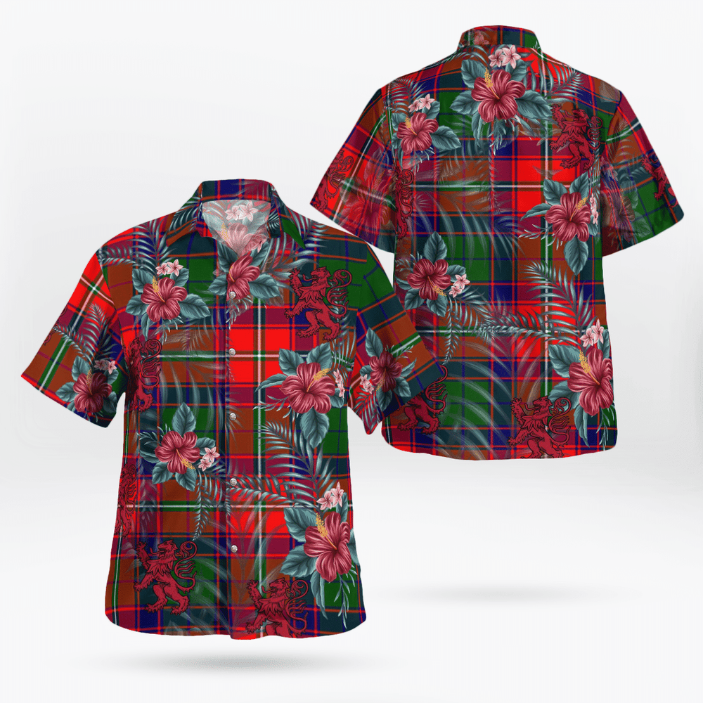 Clan Mow (Roxburgh) Tartan Scottish Lion Hawaiian Shirt CF20 Mow (Roxburgh) Tartan Tartan Hawaii Shirt   