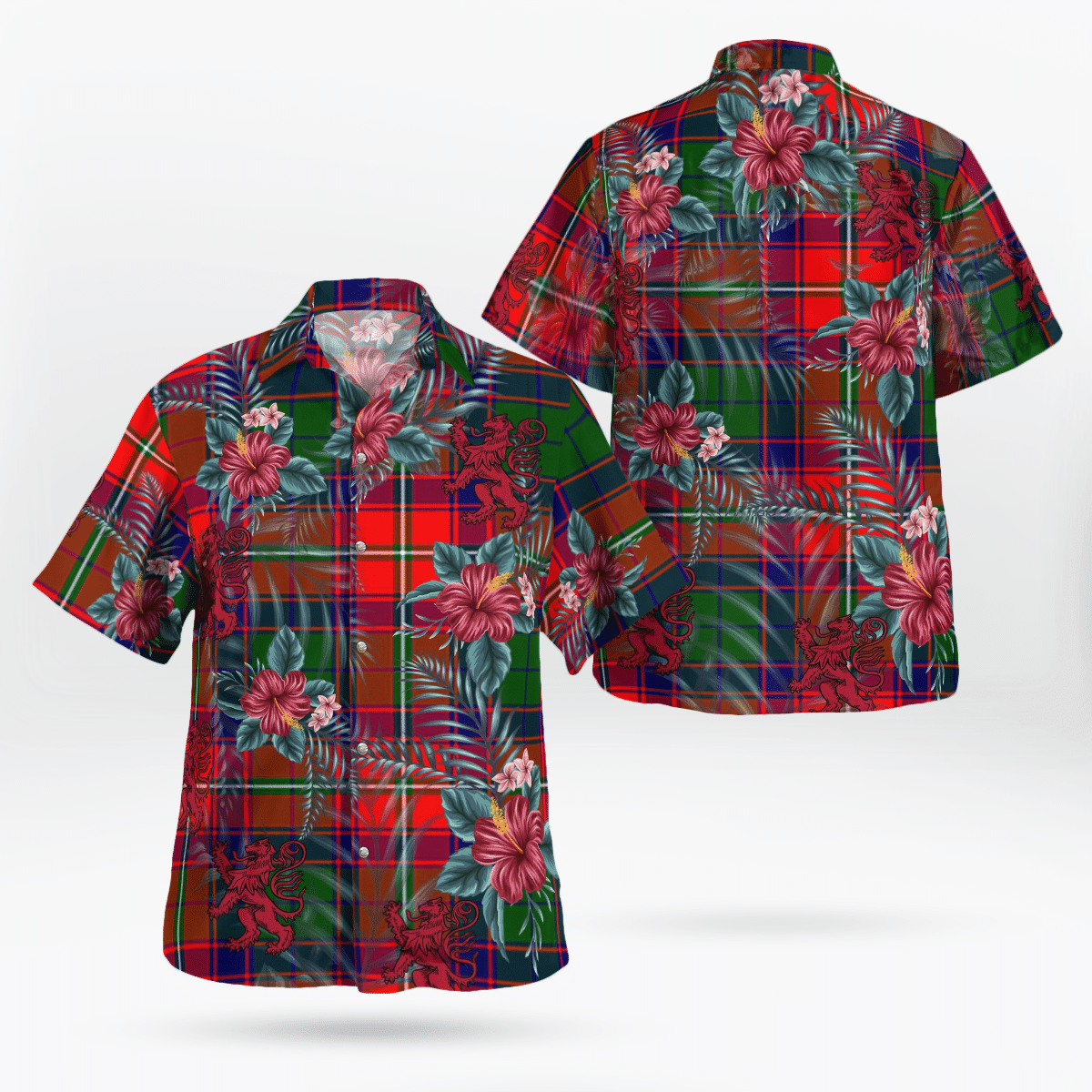 Clan Mow (Roxburgh) Tartan Scottish Lion Hawaiian Shirt CF20 Mow (Roxburgh) Tartan Tartan Hawaii Shirt   