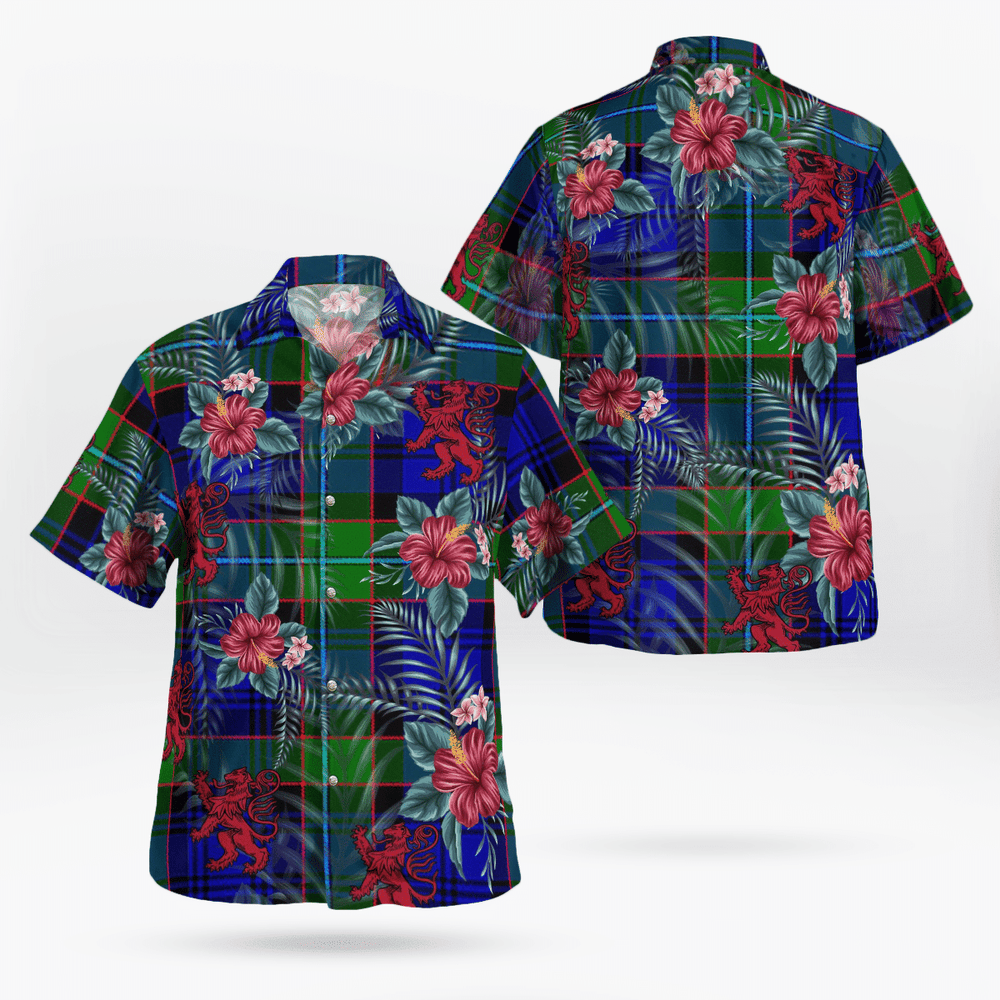 Clan Sempill Modern Tartan Scottish Lion Hawaiian Shirt RG98 Sempill Modern Tartan Tartan Hawaii Shirt   