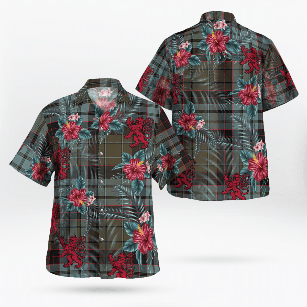 Clan Stewart Old Weathered Tartan Scottish Lion Hawaiian Shirt OM29 Stewart Old Weathered Tartan Tartan Hawaii Shirt   
