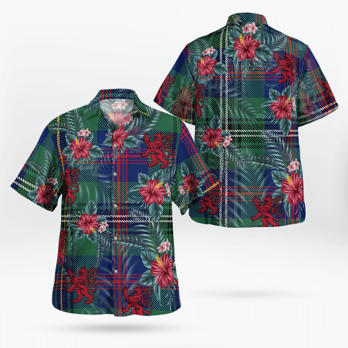 Clan Wood Modern Tartan Scottish Lion Hawaiian Shirt DO82 Wood Modern Tartan Tartan Hawaii Shirt   