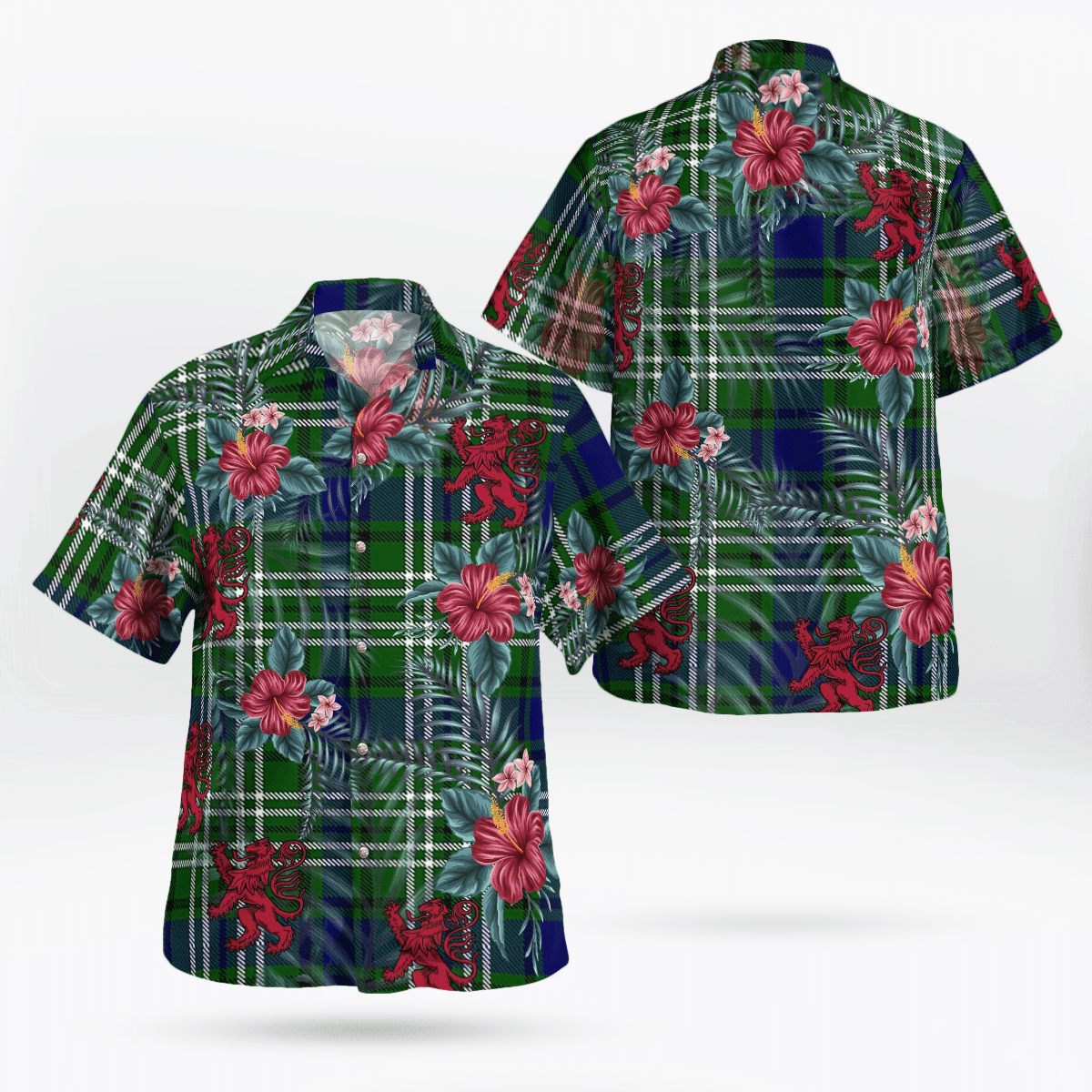 Clan Spottiswood (Tweedside) Tartan Scottish Lion Hawaiian Shirt GA44 Spottiswood (Tweedside) Tartan Tartan Hawaii Shirt   