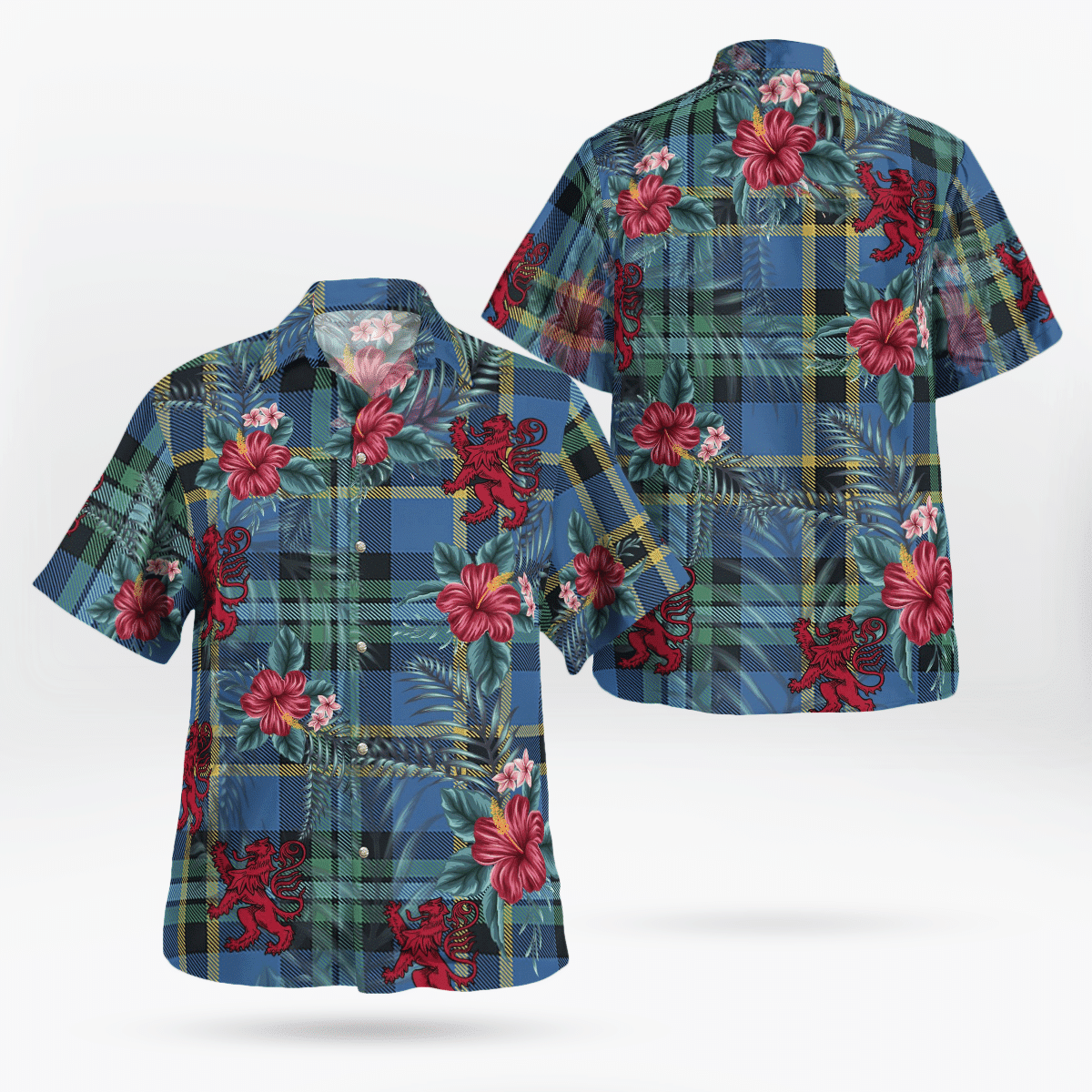 Clan Weir Ancient Tartan Scottish Lion Hawaiian Shirt VE23 Weir Ancient Tartan Tartan Hawaii Shirt   