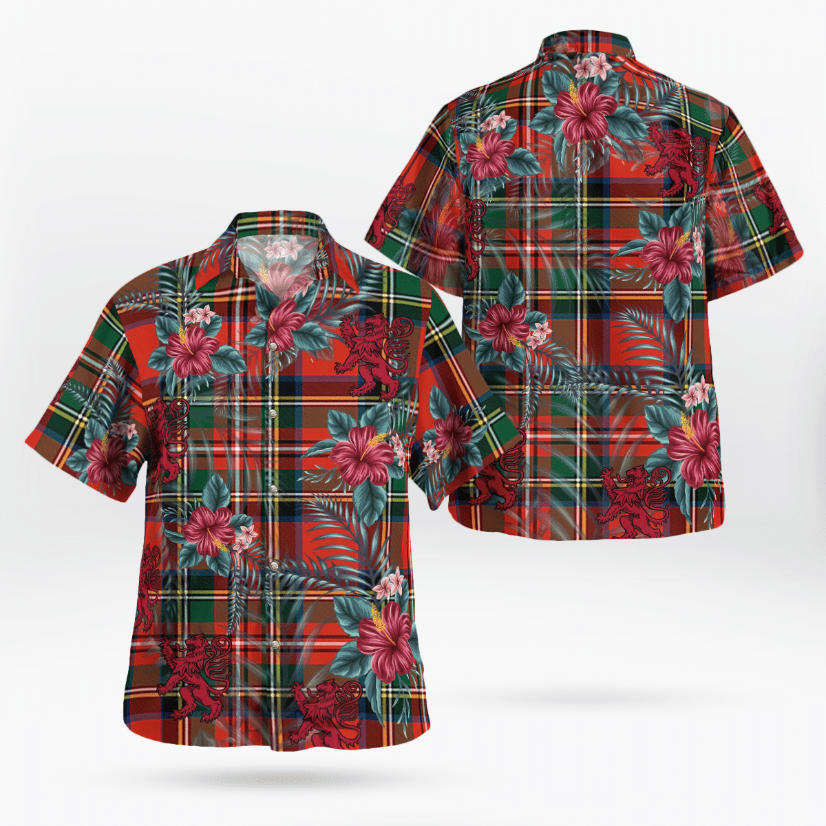 Clan Stewart (of Appin) Tartan Scottish Lion Hawaiian Shirt TQ41 Stewart (of Appin) Tartan Tartan Hawaii Shirt   