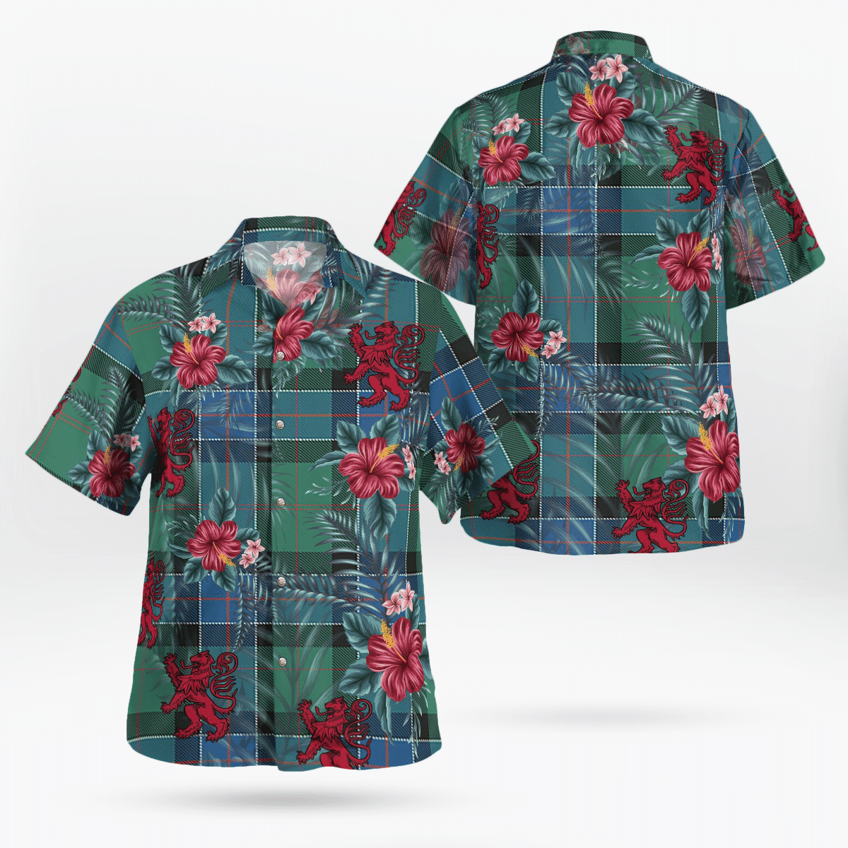 Clan Sinclair Hunting Ancient Tartan Scottish Lion Hawaiian Shirt IG19 Sinclair Hunting Ancient Tartan Tartan Hawaii Shirt   