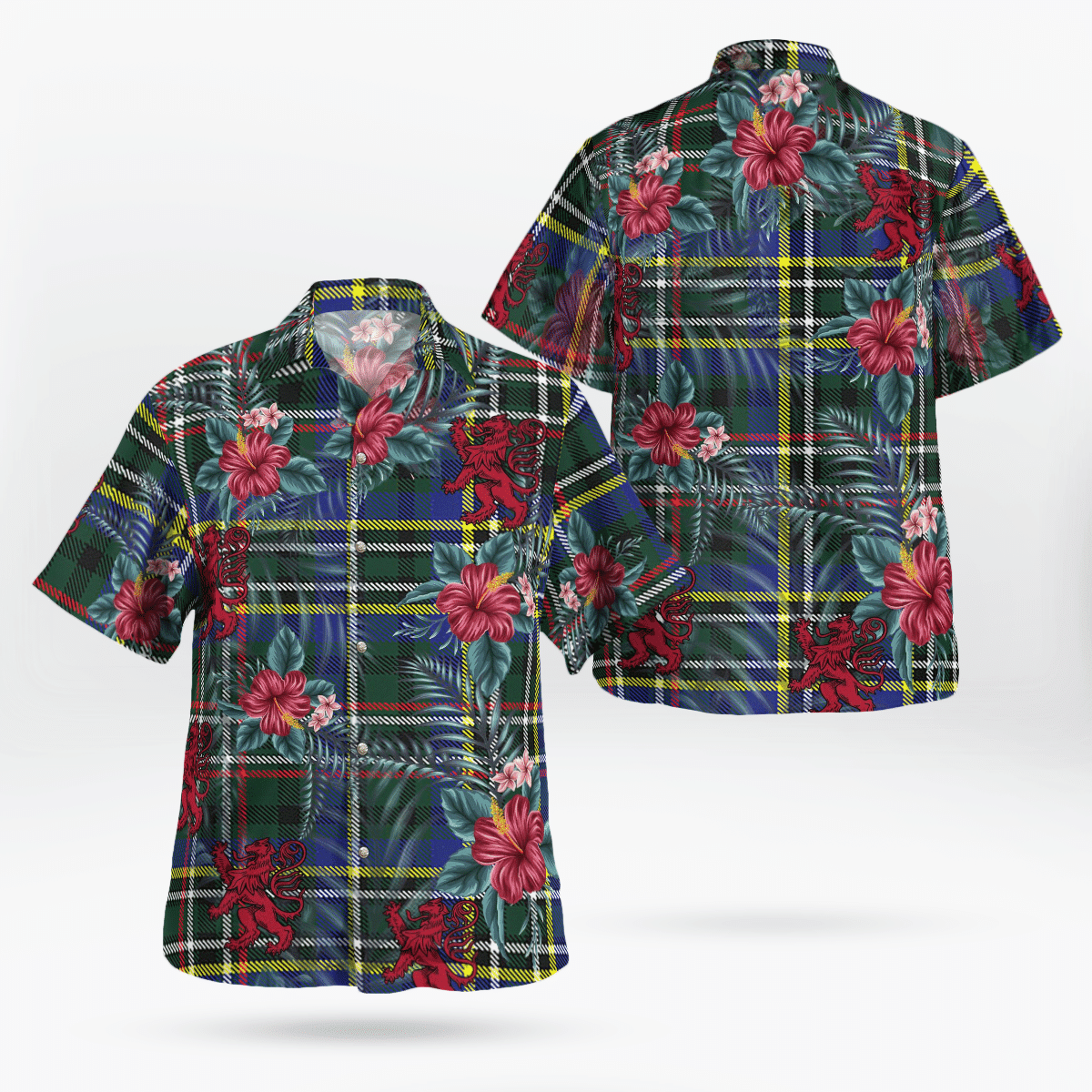 Clan Scott Green Modern Tartan Scottish Lion Hawaiian Shirt PM11 Scott Green Modern Tartan Tartan Hawaii Shirt   