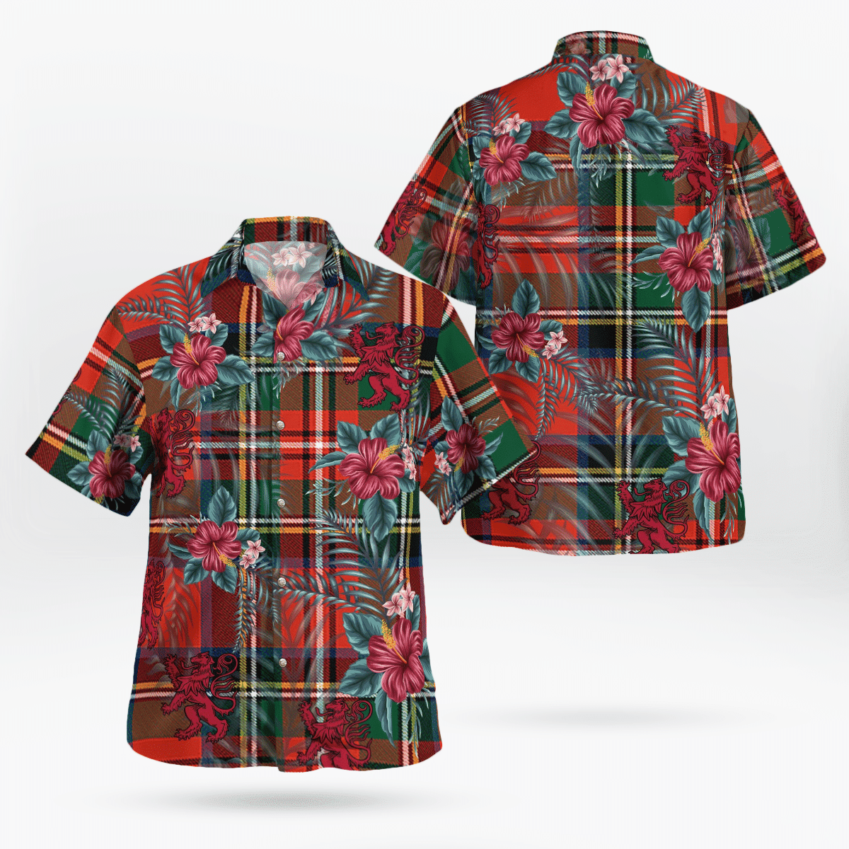 Clan Stewart Royal Modern Tartan Scottish Lion Hawaiian Shirt XK24 Stewart Royal Modern Tartan Tartan Hawaii Shirt   