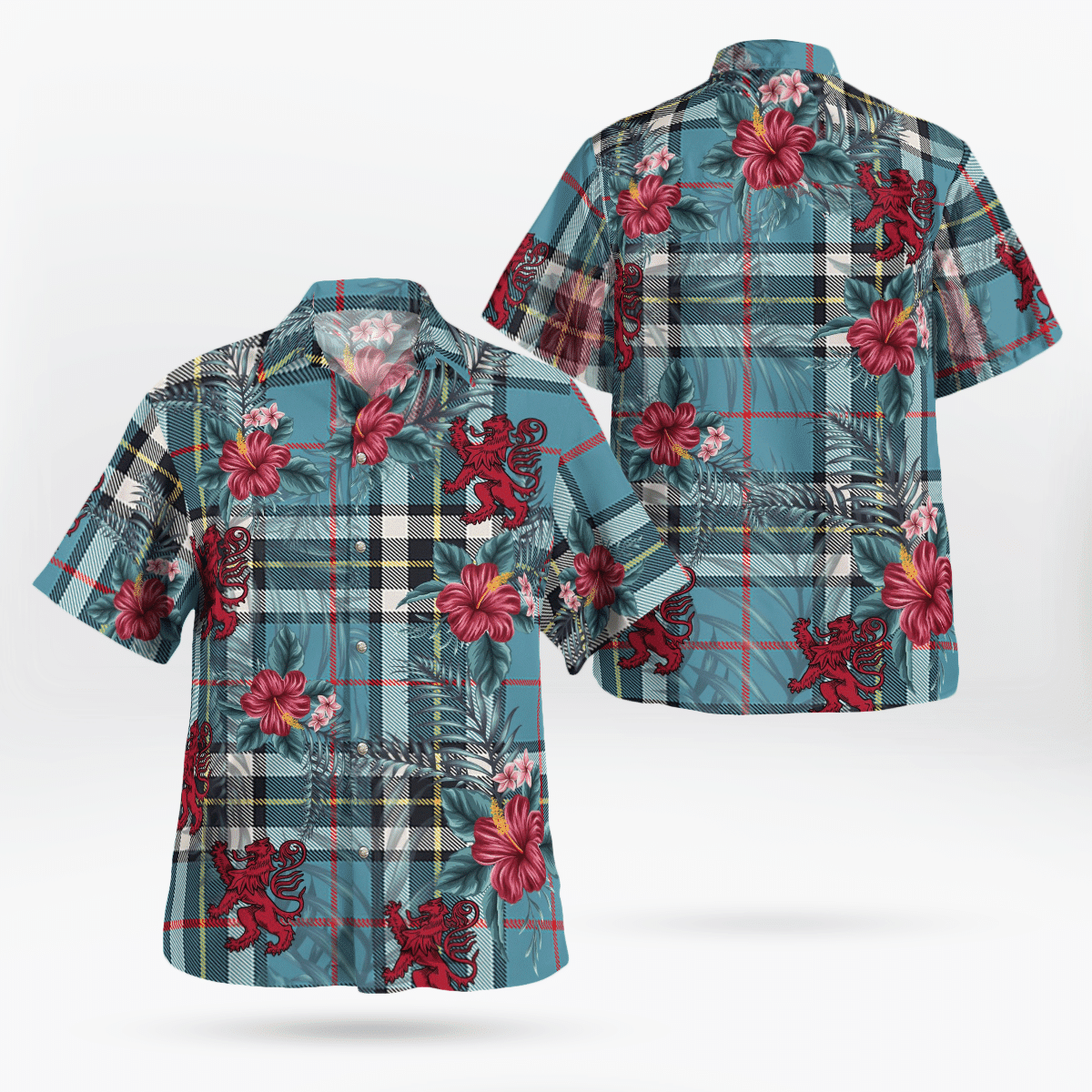 Clan Thomson Tartan Scottish Lion Hawaiian Shirt FF89 Thomson Tartan Tartan Hawaii Shirt   