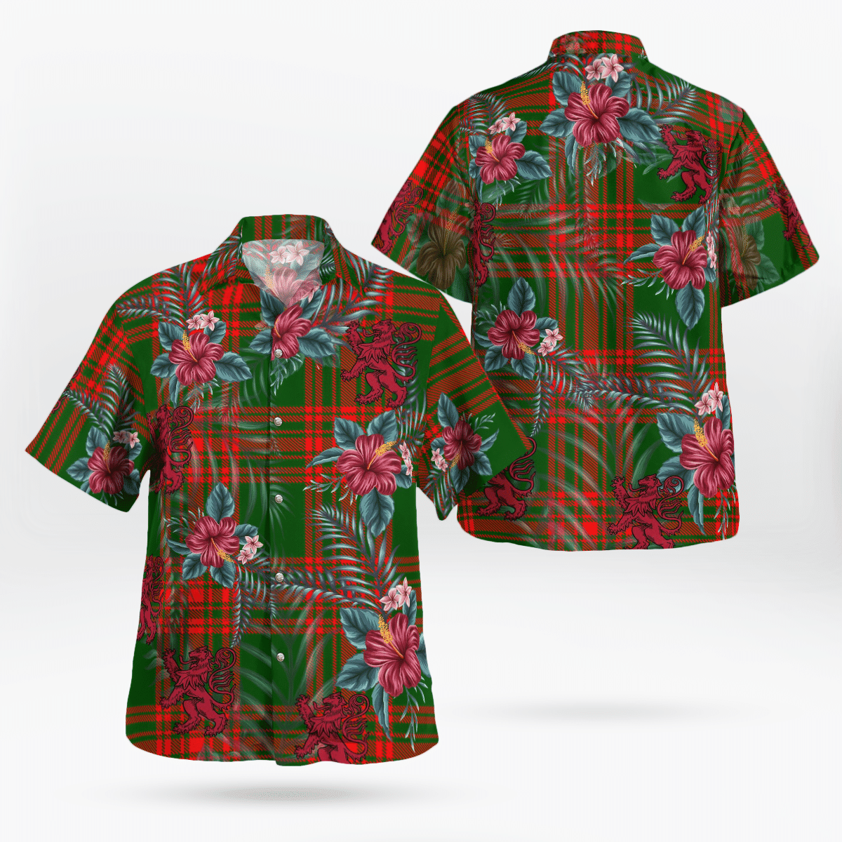 Clan Menzies Green Modern Tartan Scottish Lion Hawaiian Shirt FZ64 Menzies Green Modern Tartan Tartan Hawaii Shirt   