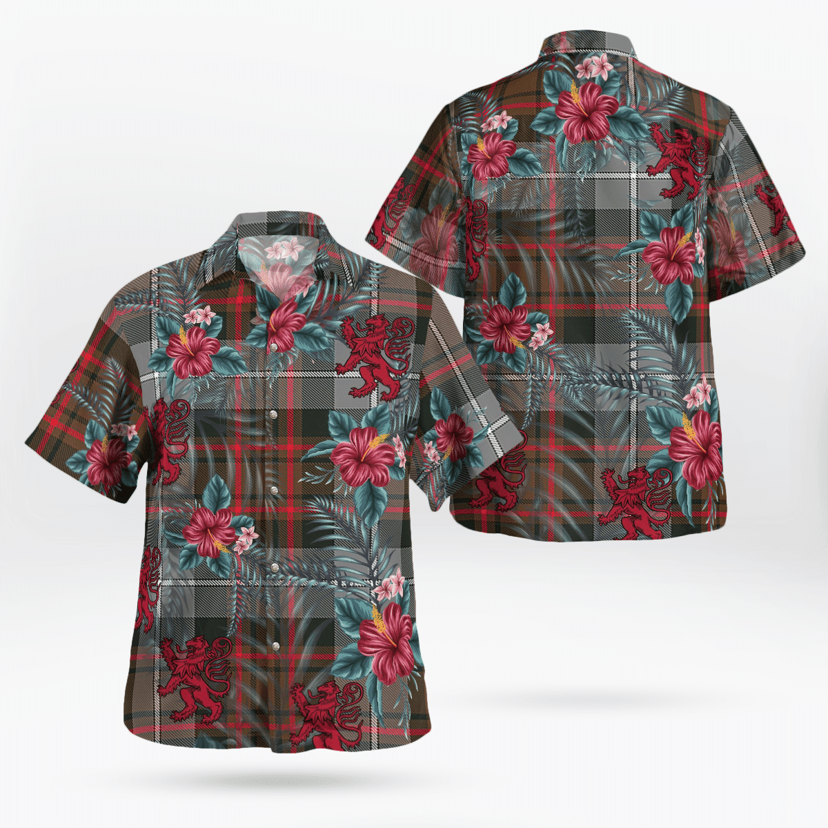 Clan MacRae Hunting Weathered Tartan Scottish Lion Hawaiian Shirt HG50 MacRae Hunting Weathered Tartan Tartan Hawaii Shirt   