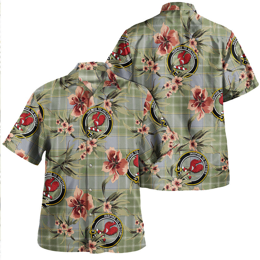 Clan Currie Weathered Tartan Crest Badge Aloha Hawaiian Shirt Tropical Old Style