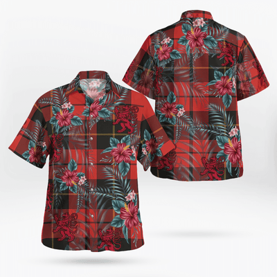 Clan Wallace Weathered Tartan Scottish Lion Hawaiian Shirt