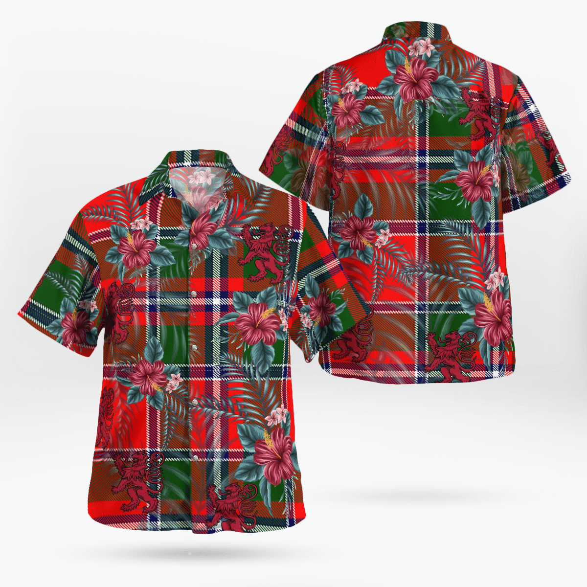 Clan Spens Modern Tartan Scottish Lion Hawaiian Shirt NH48 Spens Modern Tartan Tartan Hawaii Shirt   