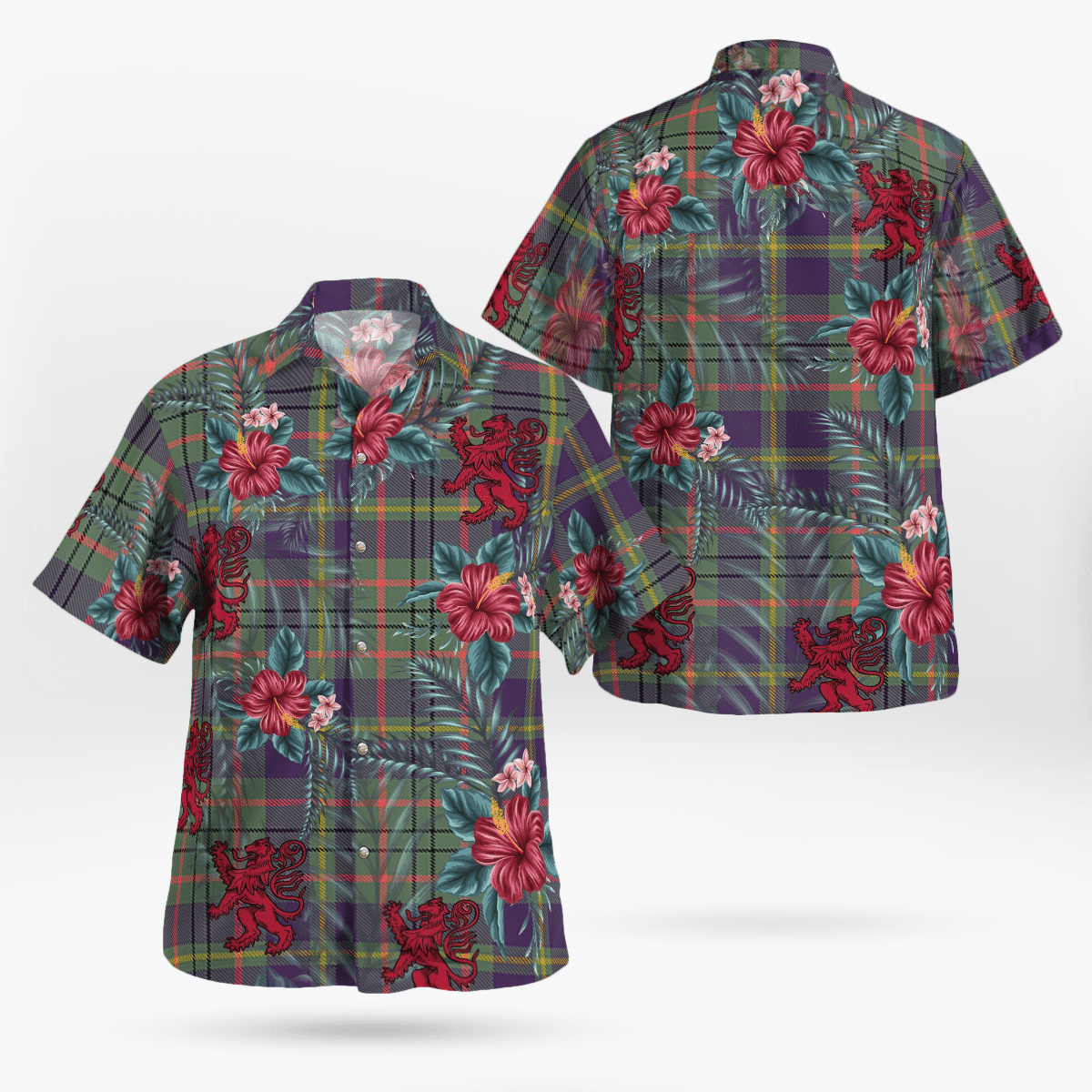 Clan Taylor Weathered Tartan Scottish Lion Hawaiian Shirt OH40 Taylor Weathered Tartan Tartan Hawaii Shirt   