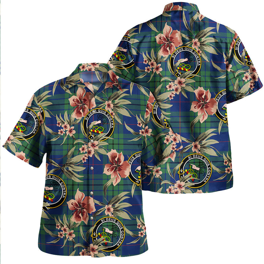 Clan Hutton Modern Tartan Crest Badge Aloha Hawaiian Shirt Tropical Old Style