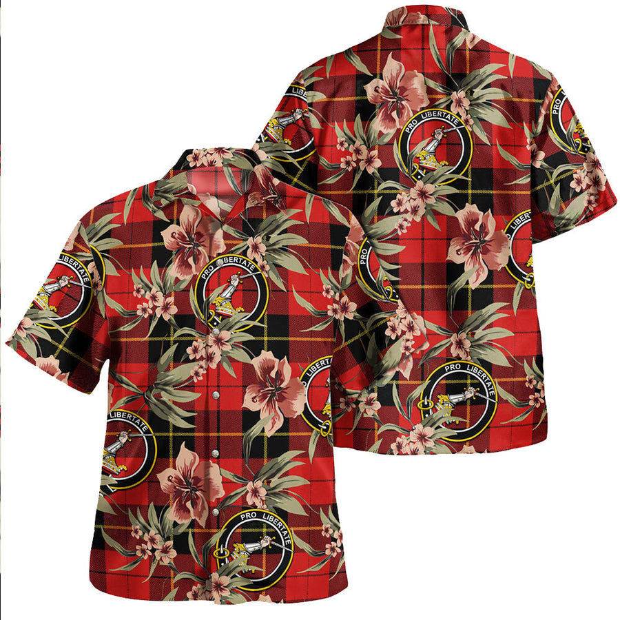 Clan Wallace (Wallas) Modern Tartan Crest Badge Aloha Hawaiian Shirt Tropical Old Style