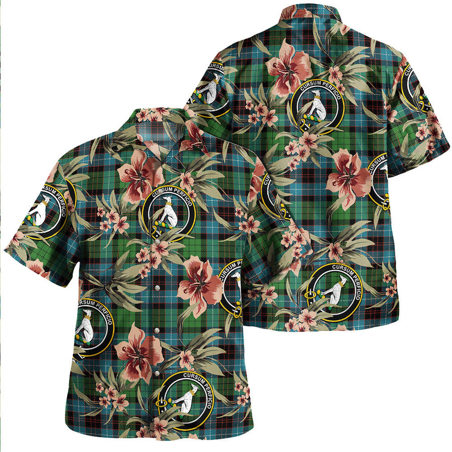 Clan Hunter of Peebleshire Ancient Tartan Crest Badge Aloha Hawaiian Shirt Tropical Old Style